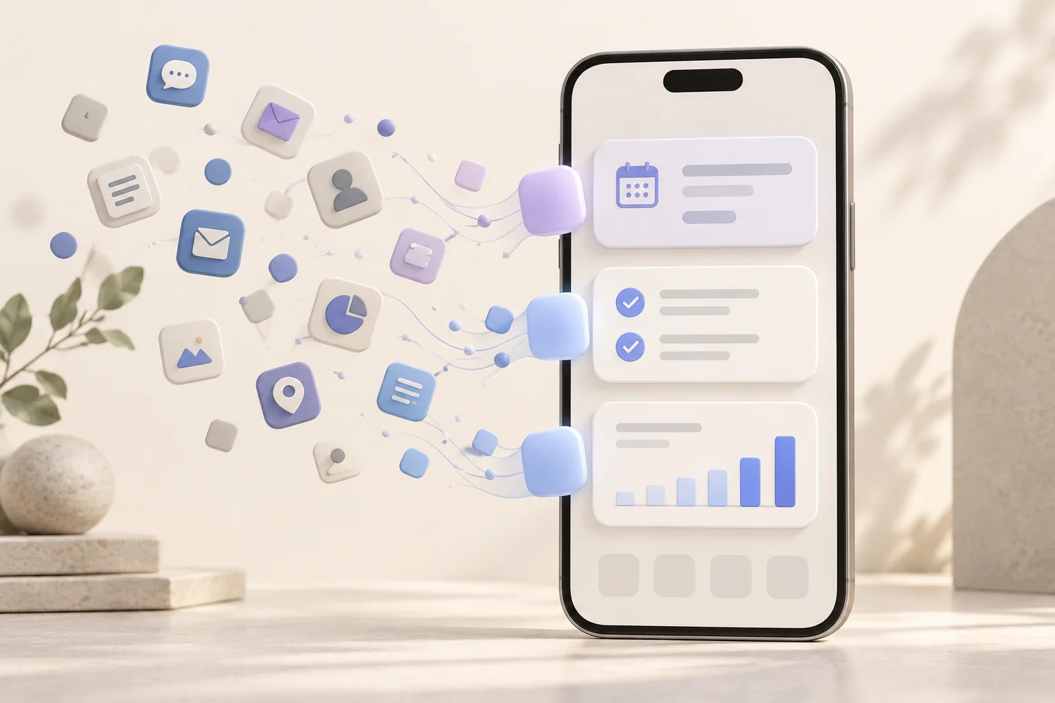 App services coming together as useful widgets on a phone Home Screen
